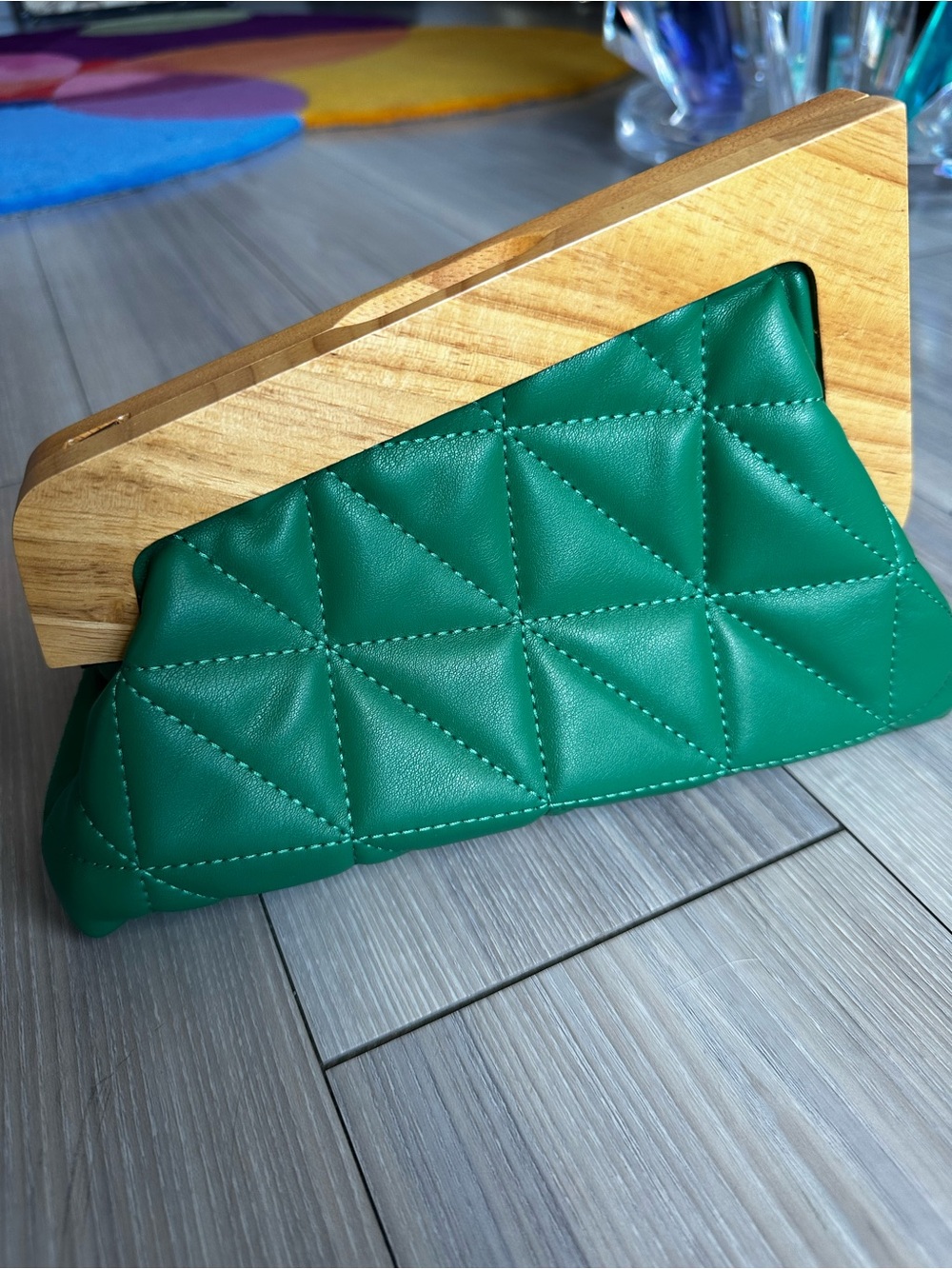 Quilted Green Leather Clutch Bag